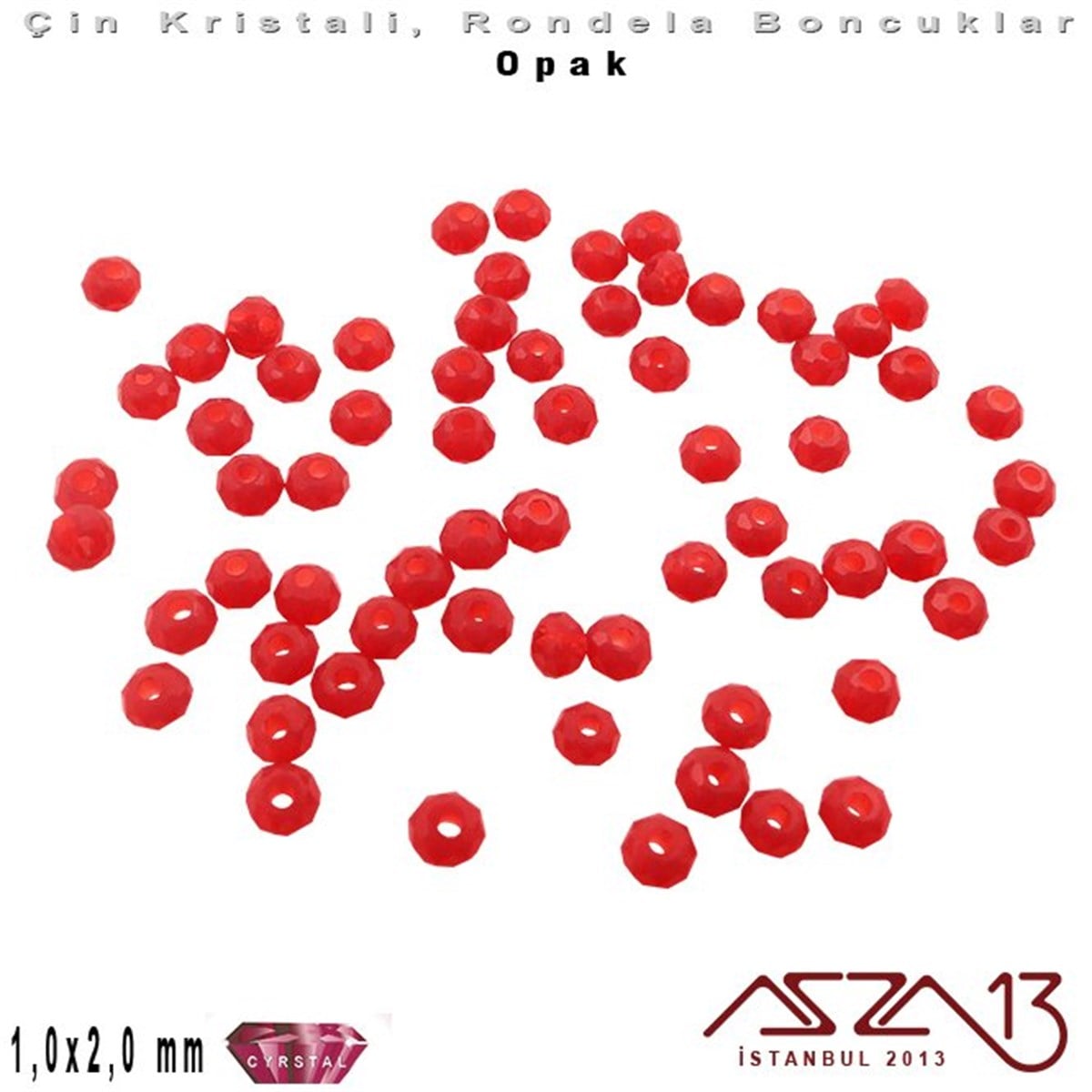 Kristal Rondela BoncukÇin Kristal BoncukMarkasızOpak - 1x2 mm - Kırmızı - Kristal Rondela Boncuk / 210 Adet