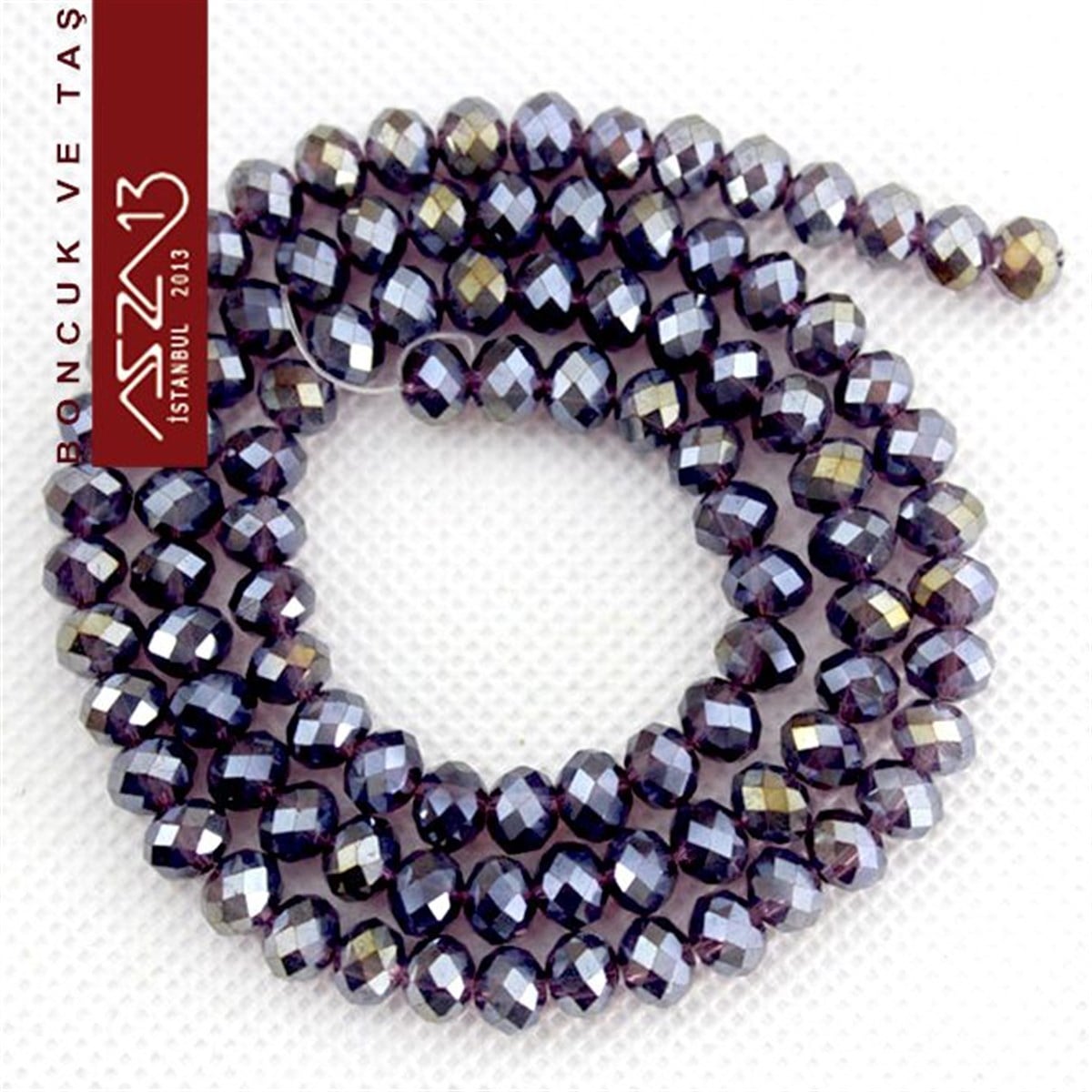 Kristal Rondela BoncukÇin Kristal BoncukMarkasız6x8 mm - Kristal - Efektli Koyu Ametis (Amethyst) - Rondela Boncuk / 70 Adet