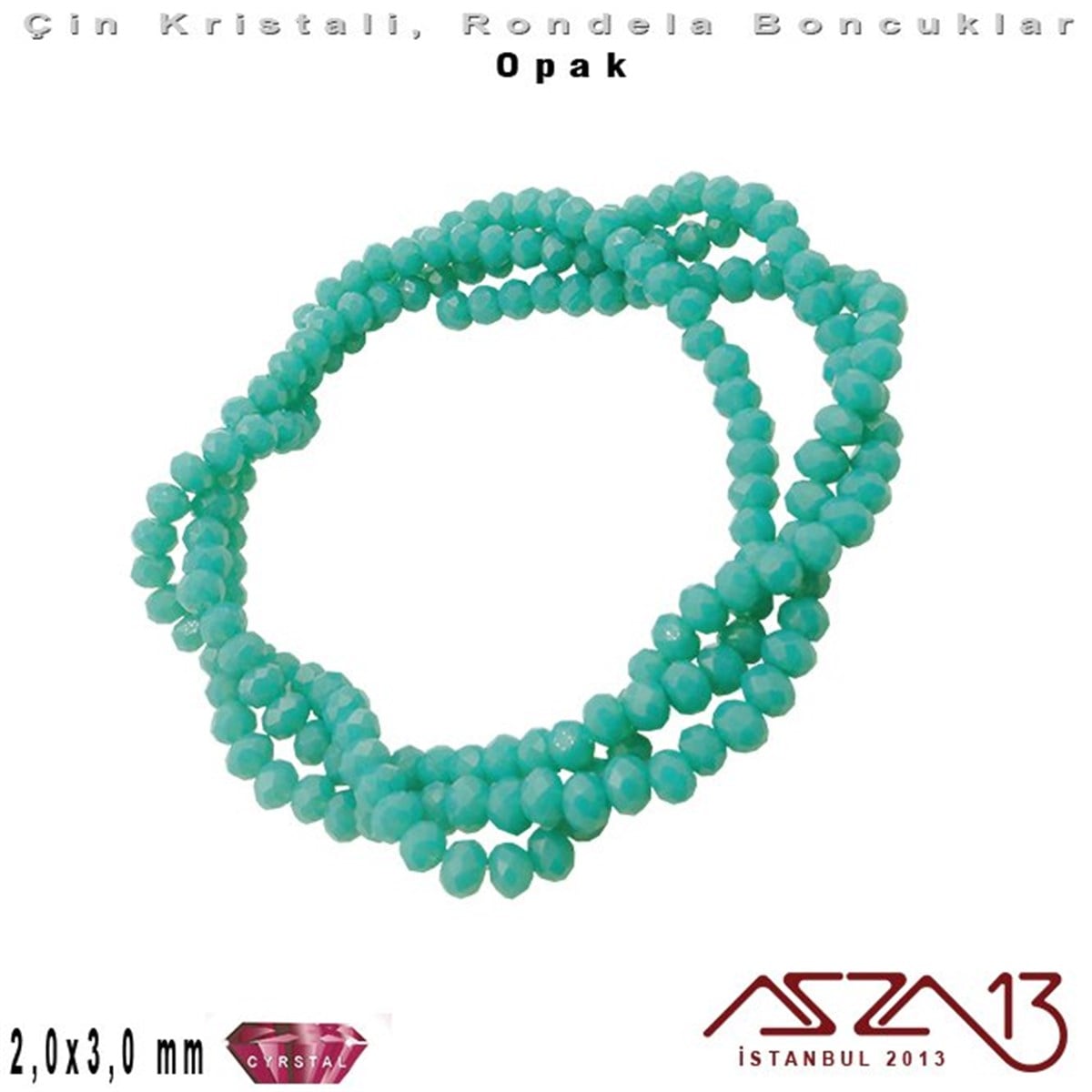 Kristal Rondela BoncukÇin Kristal BoncukMarkasızOpak - 2x3 mm - Turkuaz Yeşil - Kristal Rondela Boncuk / 200 Adet