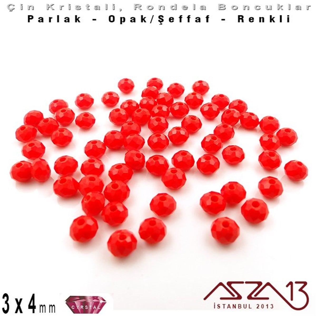 Kristal Rondela BoncukÇin Kristal BoncukMarkasız3x4 mm - Kristal - Opak Bayrak Kırmızı - Rondela Boncuk / 145 Adet