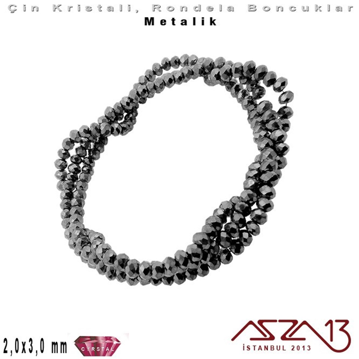 Kristal Rondela BoncukÇin Kristal BoncukMarkasızMetalik - 2x3 mm - Antrasit - Kristal Rondela Boncuk / 200 Adet