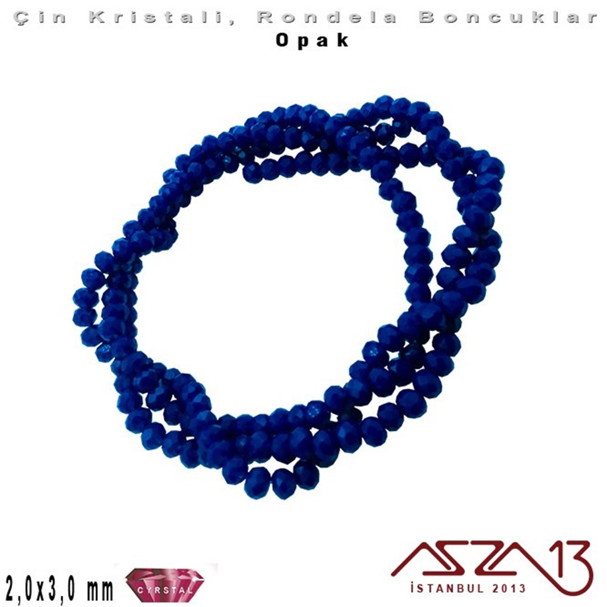 Kristal Rondela BoncukÇin Kristal BoncukMarkasızOpak - 2x3 mm - Saks Mavi - Kristal Rondela Boncuk / 200 Adet