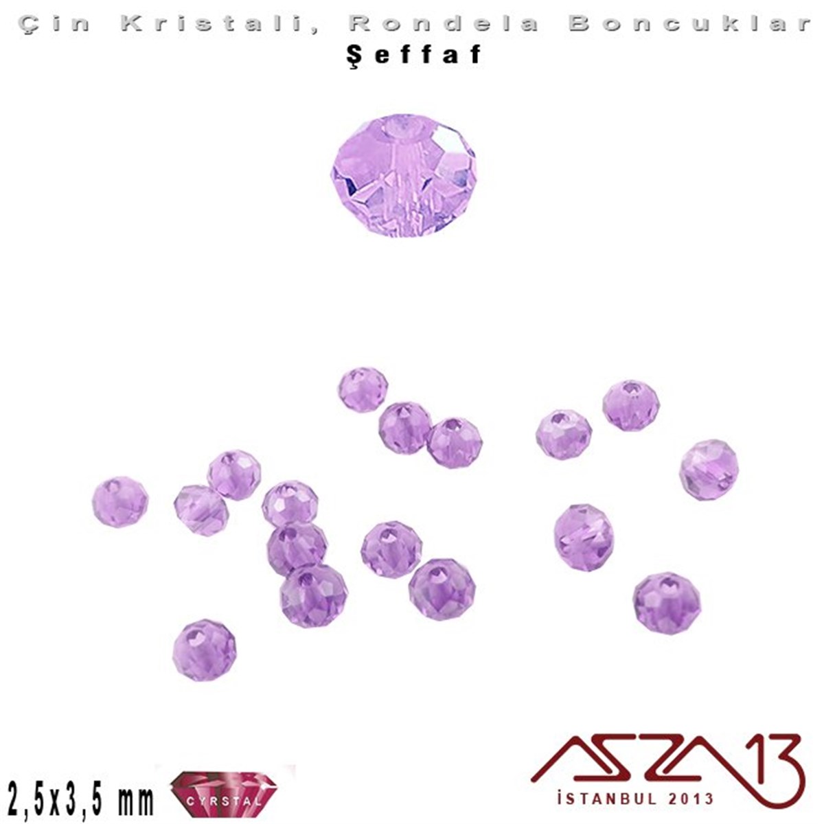 Kristal Rondela BoncukÇin Kristal BoncukMarkasızŞeffaf - 2,5x3,5 mm - Lavanta - Kristal Rondela Boncuk / 150 Adet
