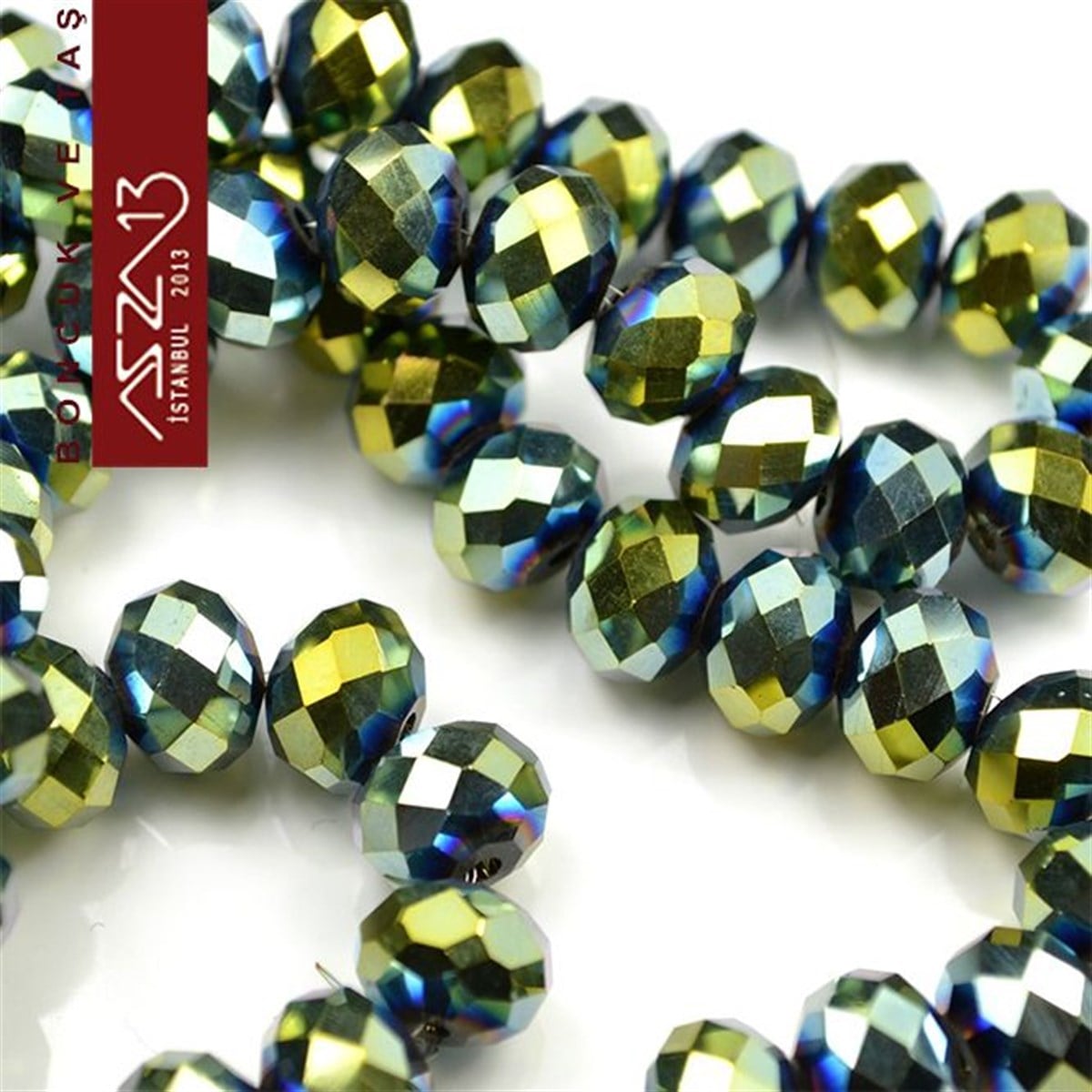 Kristal Rondela BoncukÇin Kristal BoncukMarkasız6x8 mm - Kristal - Metalik Altınlı Yeşil - Rondela Boncuk / 70 Adet
