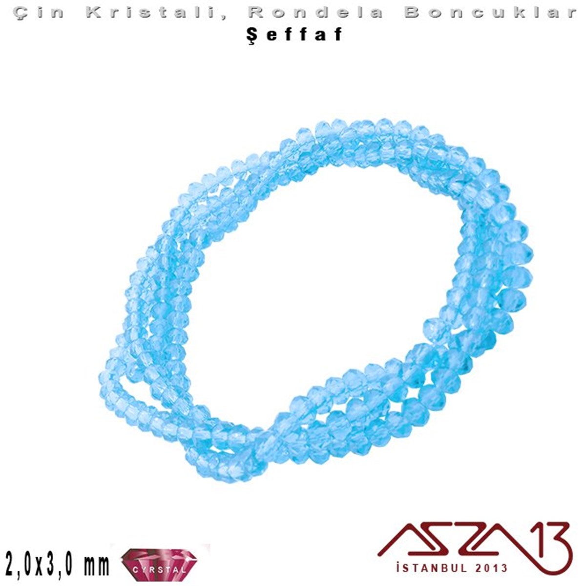 Kristal Rondela BoncukÇin Kristal BoncukMarkasızŞeffaf - 2x3 mm - Açık Mavi - Kristal Rondela Boncuk / 200 Adet