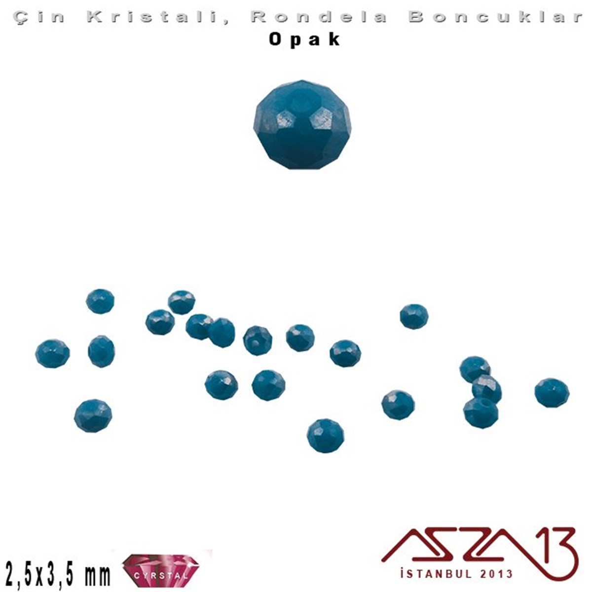 Kristal Rondela BoncukÇin Kristal BoncukMarkasızOpak - 2,5x3,5 mm - Göl Mavi - Kristal Rondela Boncuk / 150 Adet