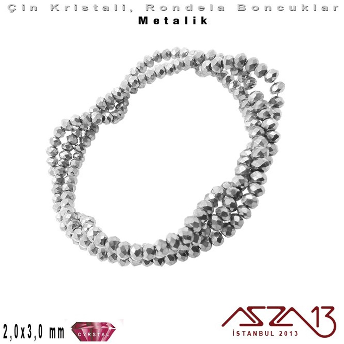 Kristal Rondela BoncukÇin Kristal BoncukMarkasızMetalik - 2x3 mm - Gümüş - Kristal Rondela Boncuk / 200 Adet