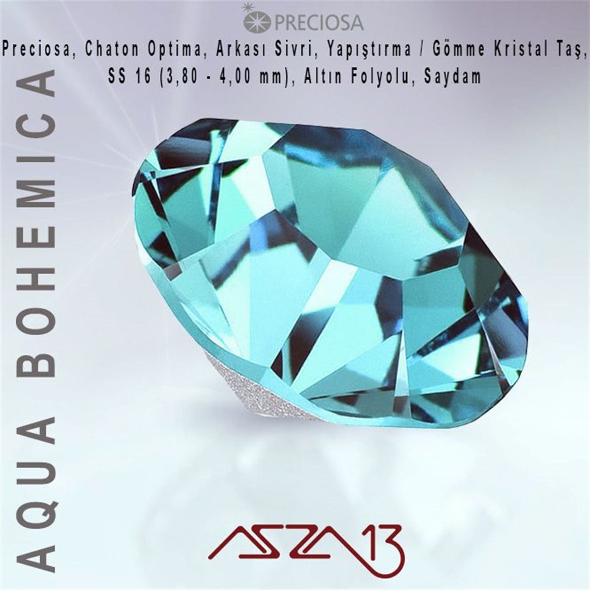 Kristal Taş (Flatback)Kristal TaşPreciosaSS16 Optima (3,9 mm) Altı Sivri Aqua Bohemica, Kristal Taş  / Paket İçeriği 72 Adet