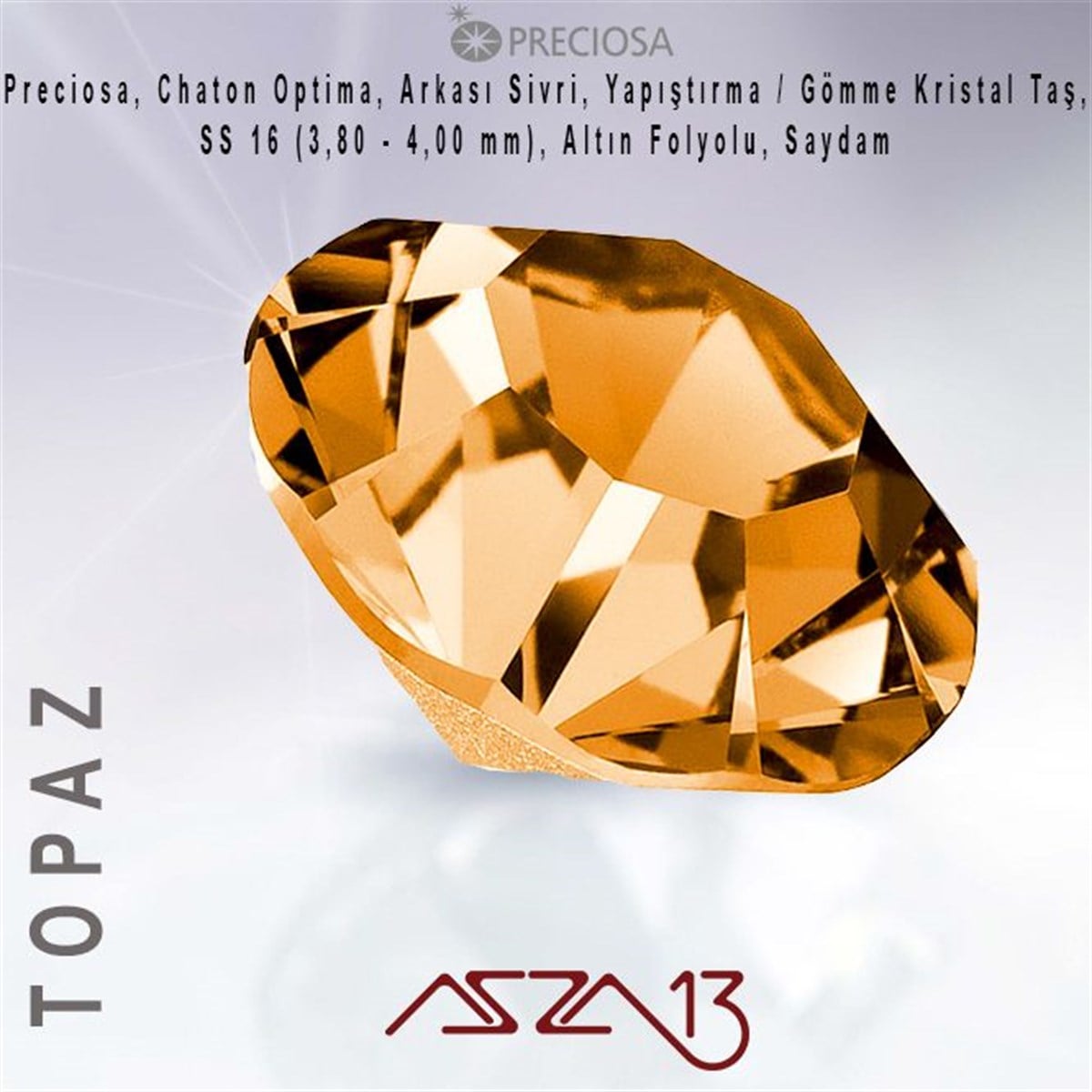 Kristal Taş (Flatback)Kristal TaşPreciosaSS16 Optima (3,9 mm) Altı Sivri Topaz, Kristal Taş  / Paket İçeriği 72 Adet