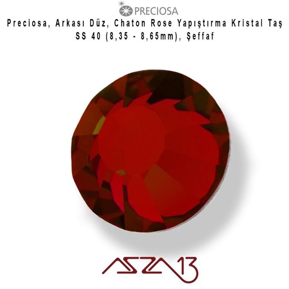 Kristal Taş (Flatback)Kristal TaşPreciosaSS40 Chaton Rose (8,4 mm) Altı Düz Yapıştırma Light Garnet Kristal Taş  / Paket İçeriği 10 Adet