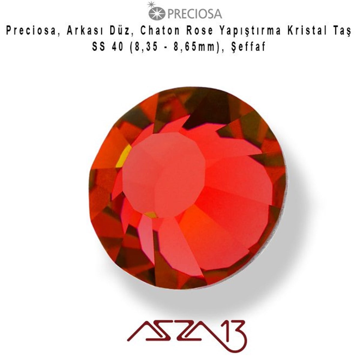 Kristal Taş (Flatback)Kristal TaşPreciosaSS40 Chaton Rose (8,4 mm) Altı Düz Yapıştırma Siam Kristal Taş  / Paket İçeriği 10 Adet