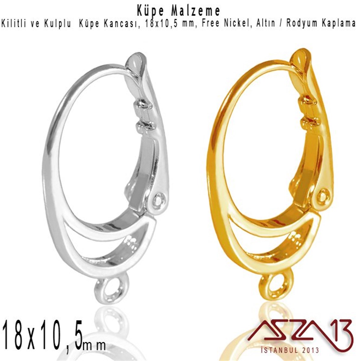 Küpe MalzemeleriTAKI MALZEMEMarkasızAltın / Rodyum Kaplamalı, Kilitli ve Kulp'lu Küpe Kancası / Paket İçeriği 1 Çift