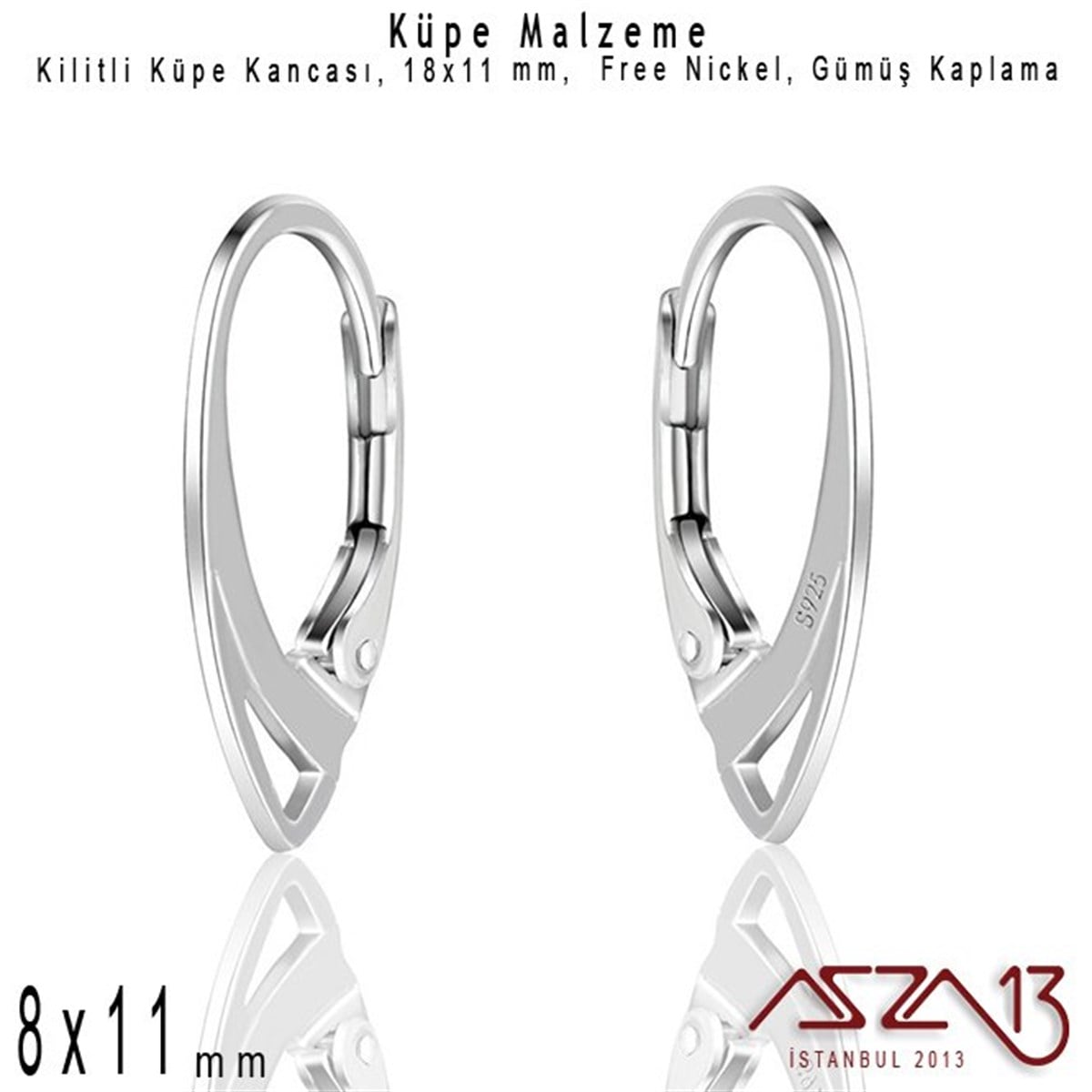 Küpe MalzemeleriTAKI MALZEMEMarkasızGümüş Kaplamalı, Kilitli Oval Küpe Kancası / 1 Çift