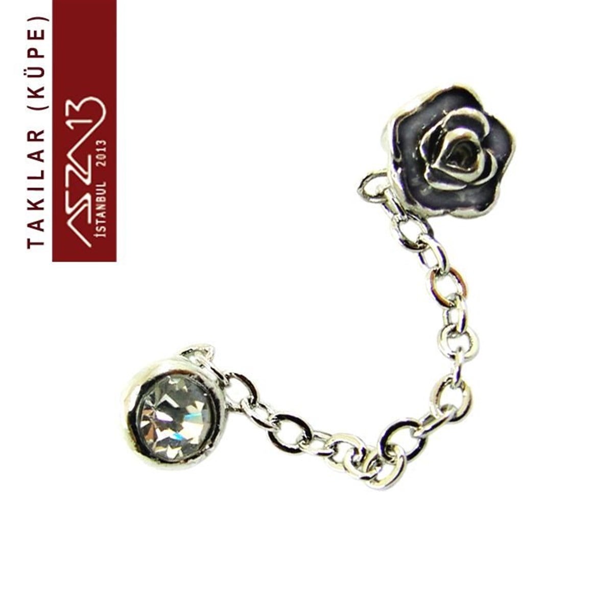KüpeTAKIMarkasız316L Çelik Zincir Bağlantılı İkili Gül Küpe / Paket İçeriği 1 Adet