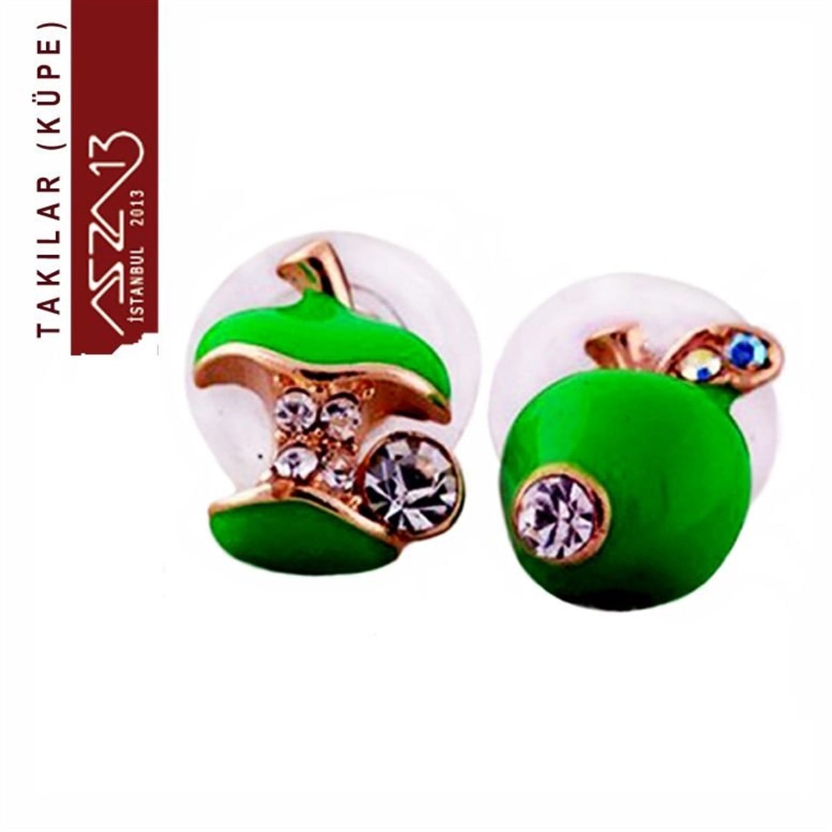KüpeTAKIMarkasızKristal Taşlı Yeşil Elma Küpe