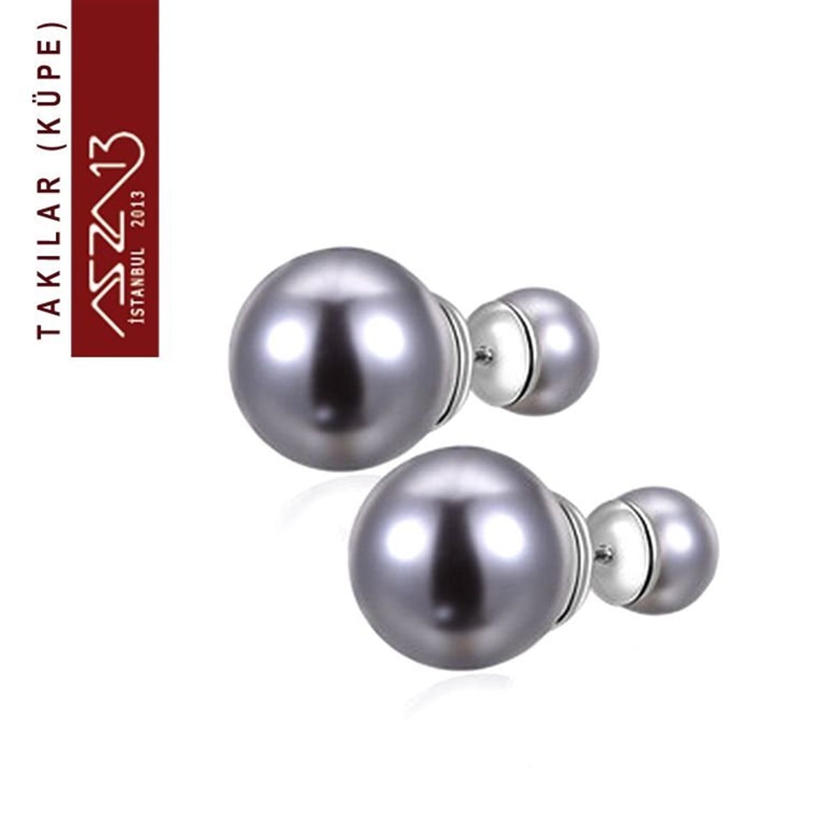 KüpeTAKIMarkasızPlatinyum Gri İnci Küpe