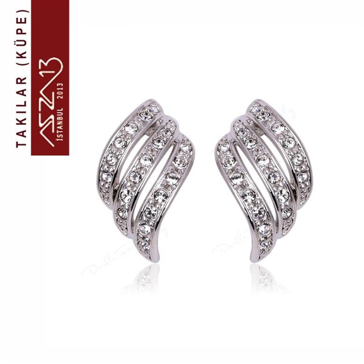 KüpeTAKIMarkasız''Vintaj'' Kristal Taşlı Platinyum Kıvrık Sallantı Küpe