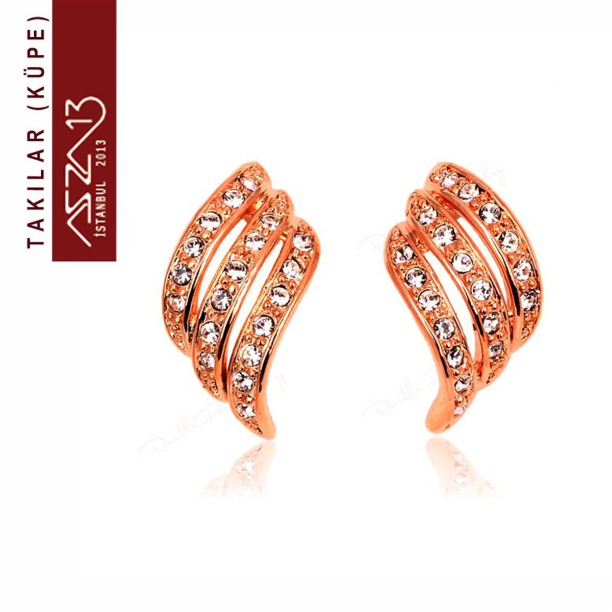 KüpeTAKIMarkasız''Vintaj'' Kristal Taşlı Rose Gold Kıvrık Sallantı Küpe