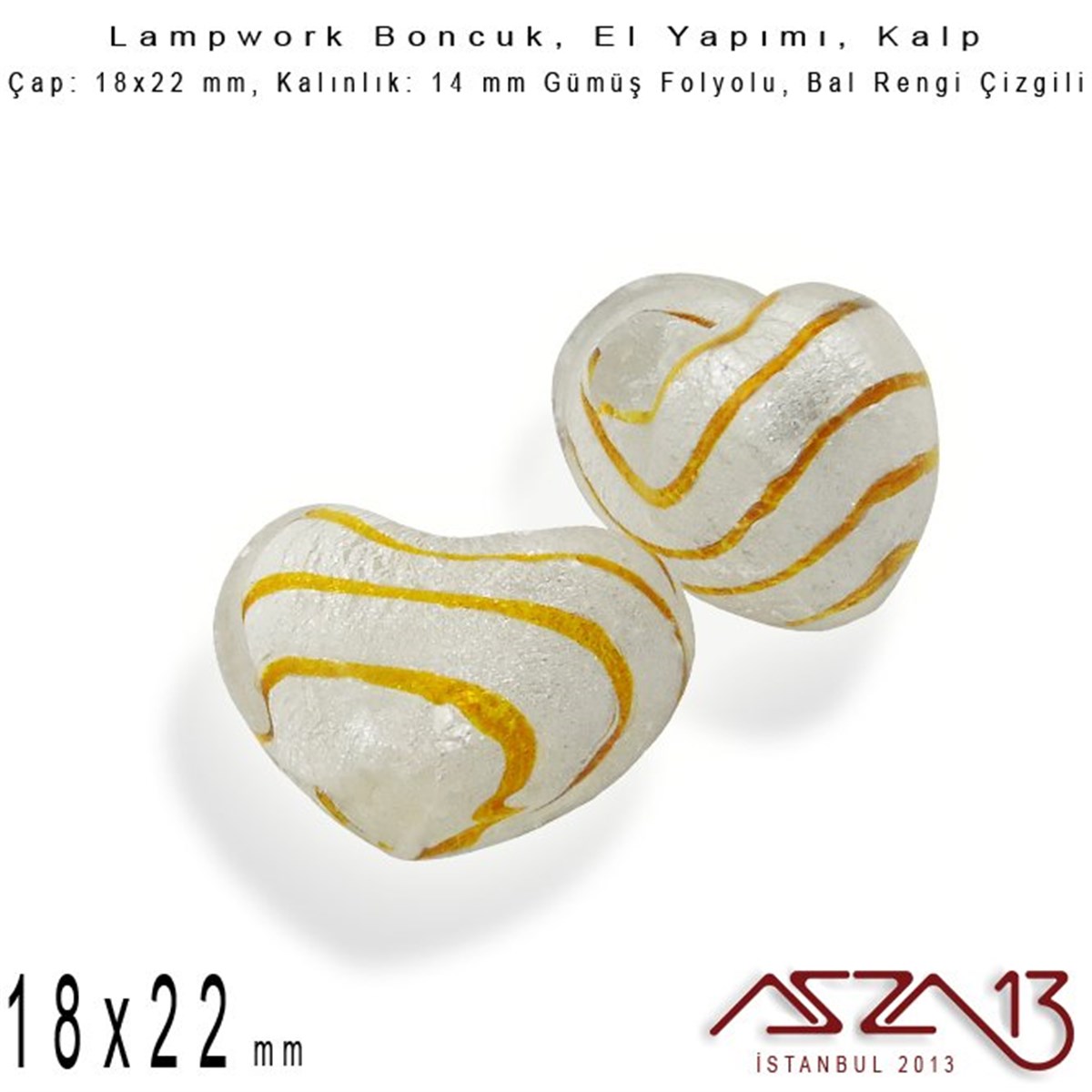 Lampwork BoncukBONCUK ve TAŞBeadSmithBal Rengi, Kalp, 18x22 mm Lampwork Boncuk / Paket İçeriği 2 Adet