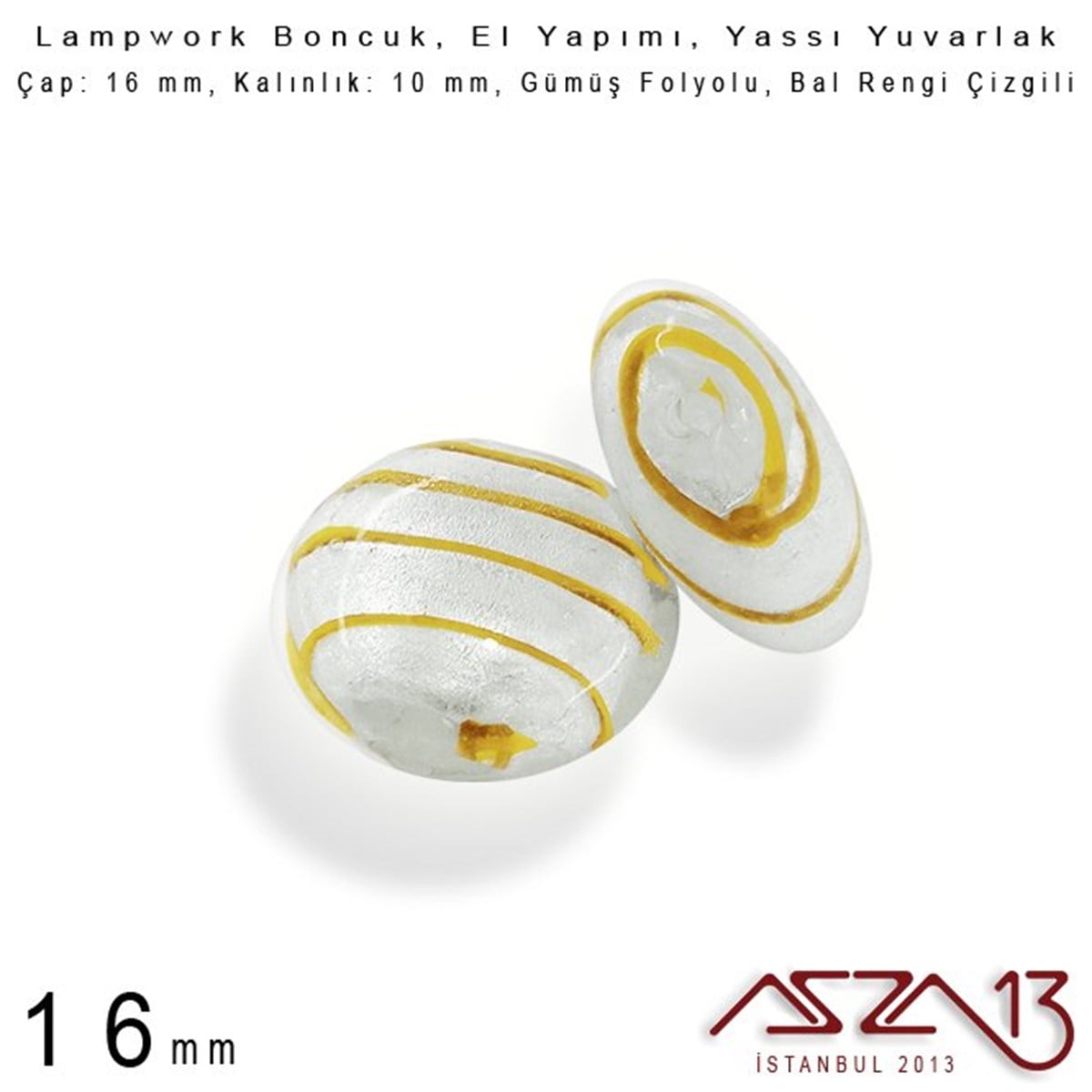 Lampwork BoncukBONCUK ve TAŞBeadSmithBal Rengi, Yassı Yuvarlak, 16 mm Lampwork Boncuk / Paket İçeriği 4 Adet