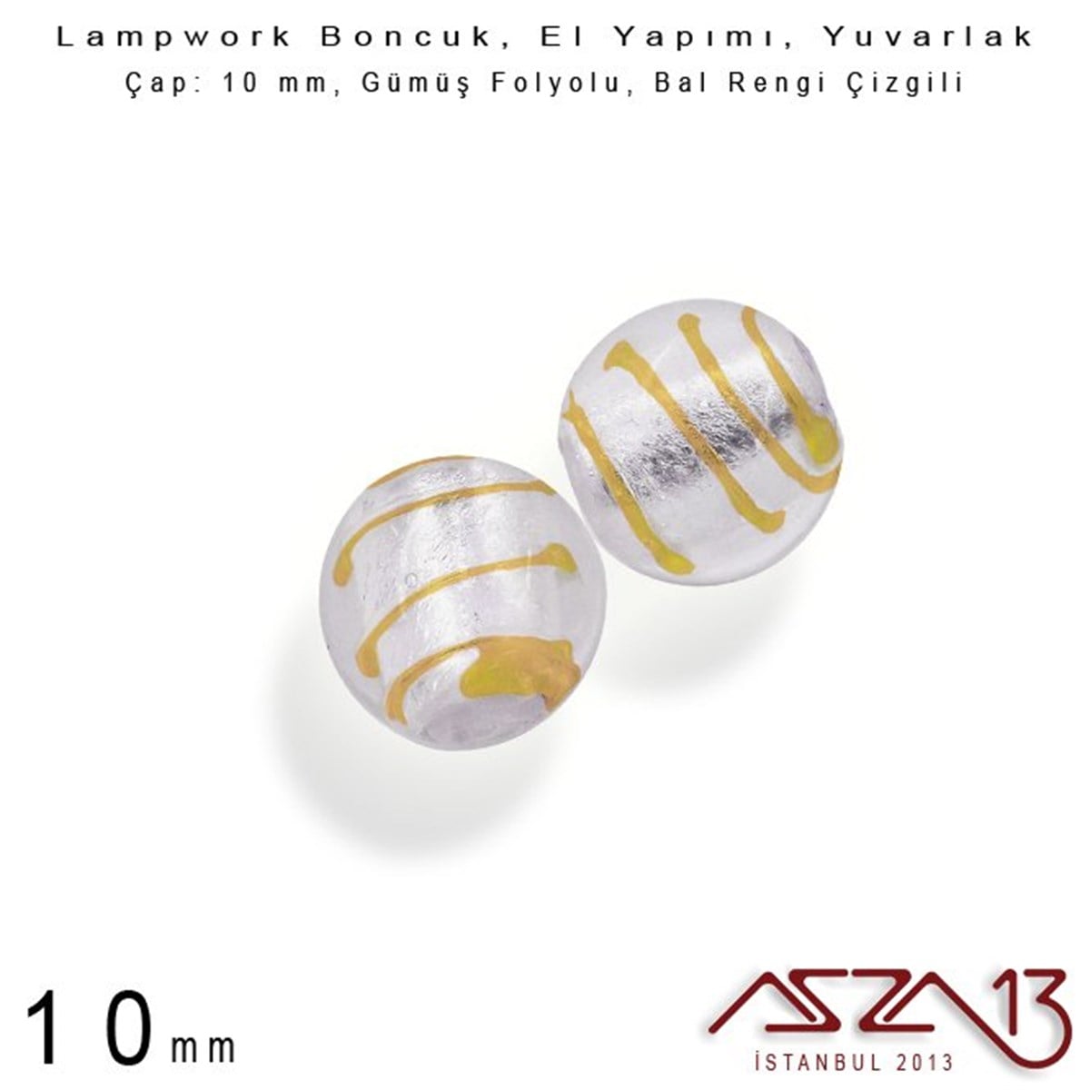 Lampwork BoncukBONCUK ve TAŞBeadSmithBal Rengi, Yuvarlak, 10 mm Lampwork Boncuk / Paket İçeriği 4 Adet