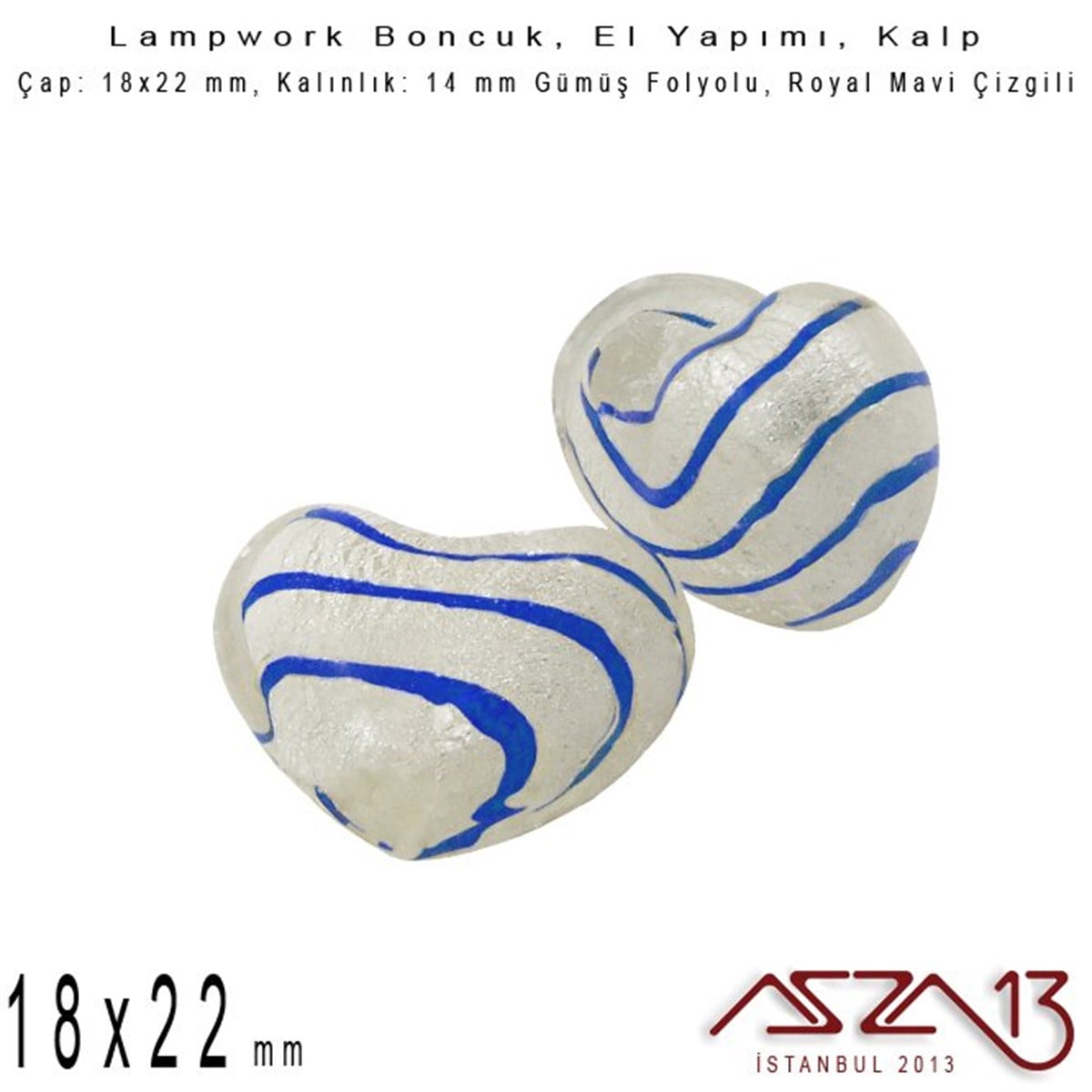Lampwork BoncukBONCUK ve TAŞBeadSmithRoyal Mavi, Kalp, 18x22 mm Lampwork Boncuk / Paket İçeriği 2 Adet