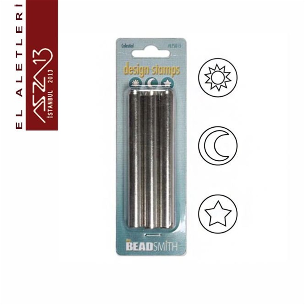 Metal Damga Şekil (Figür) SetiALET, ARAÇ ve GEREÇBeadSmith3'lü 5 mm Ay-Yıldız-Güneş Metal Damga Seti