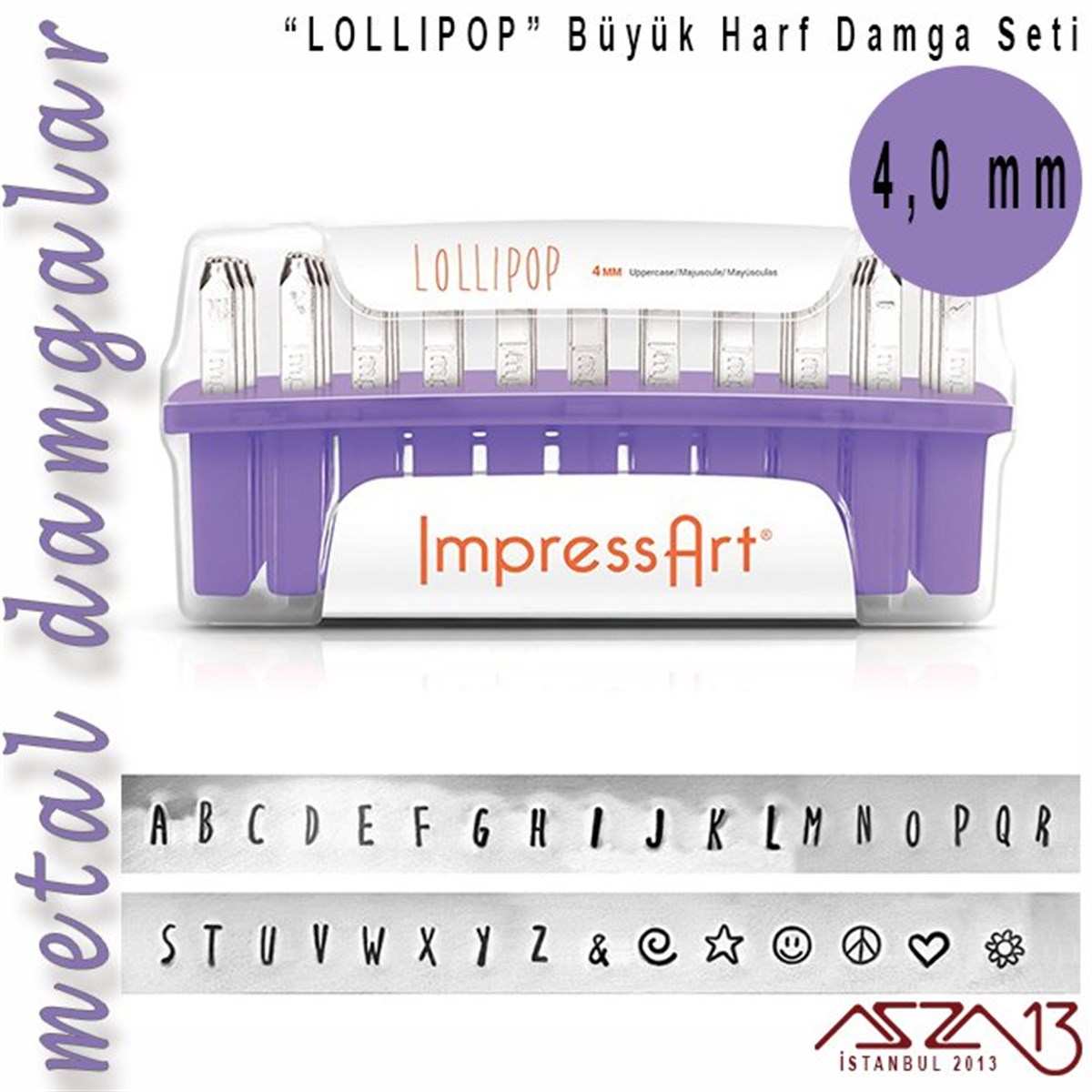 Metal Harf Damga SetiALET, ARAÇ ve GEREÇImpressArt''Lollipop'' Font Büyük Harf Damga Seti, 4 mm