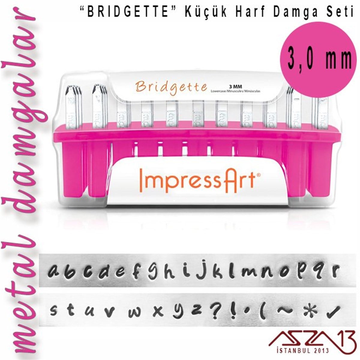 Metal Harf Damga SetiALET, ARAÇ ve GEREÇImpressArt''Bridgette'' Font Küçük Harf Damga Seti, 3 mm