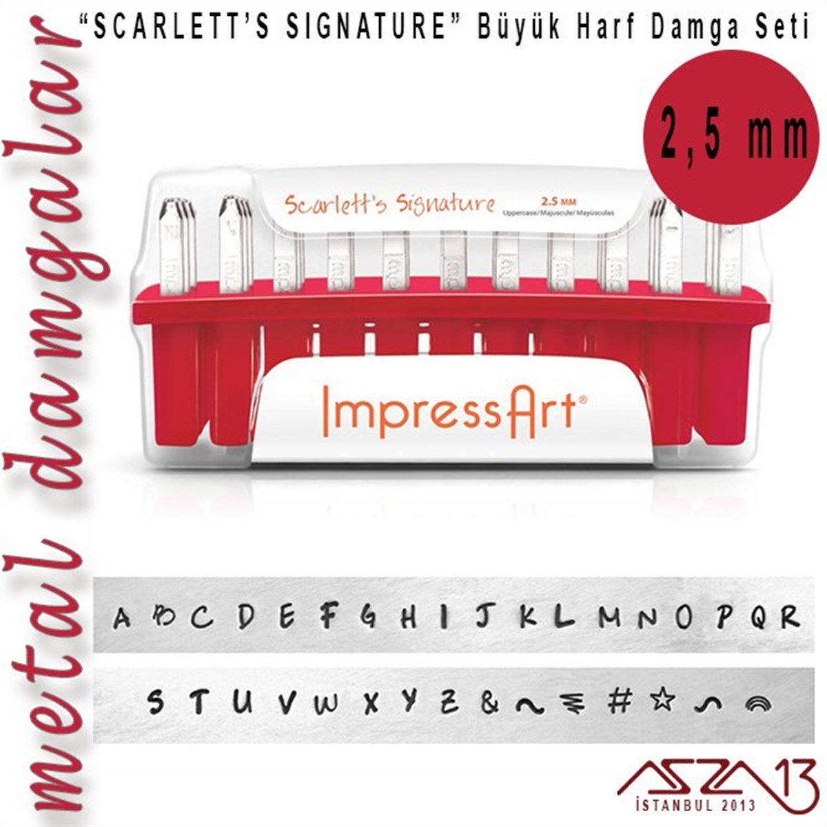 Metal Harf Damga SetiALET, ARAÇ ve GEREÇImpressArt''Scarlett's Signature'' Font Büyük Harf Damga Seti, 2,5 mm