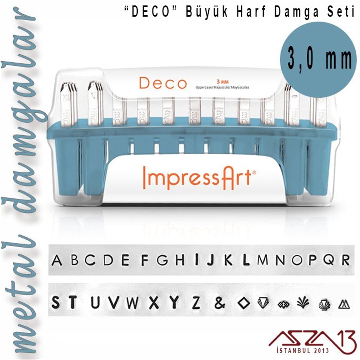 Metal Harf Damga SetiALET, ARAÇ ve GEREÇImpressArt''Deco'' Font Büyük Harf Damga Seti, 3 mm