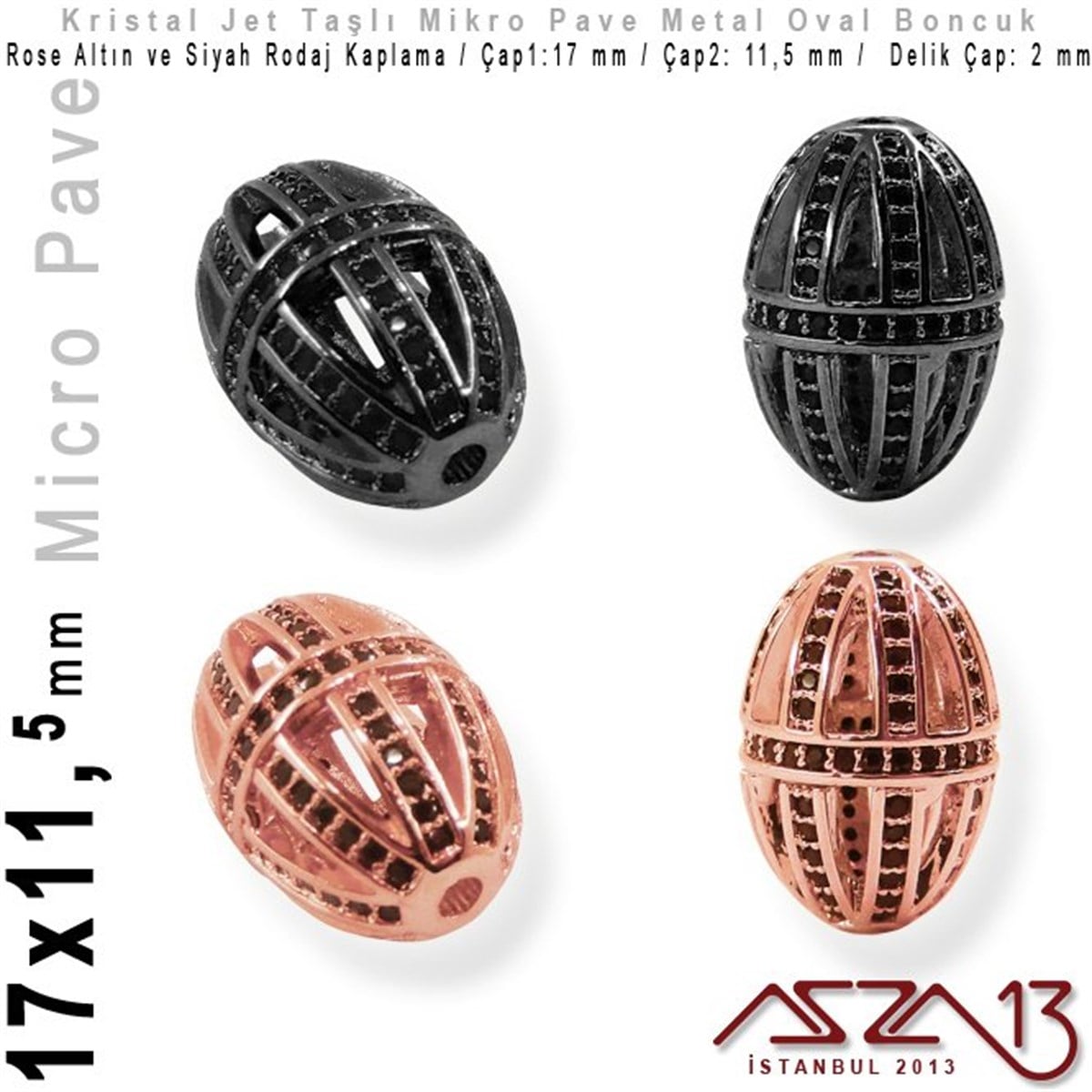 Micro Pave BoncuklarTAKI MALZEMEMarkasızRose Altın / Siyah Rodaj Kaplama, Jet Kristal Taşlı 17 mm Micro Pave Oval Fligran Boncuk / Paket İçeriği 1 Adet