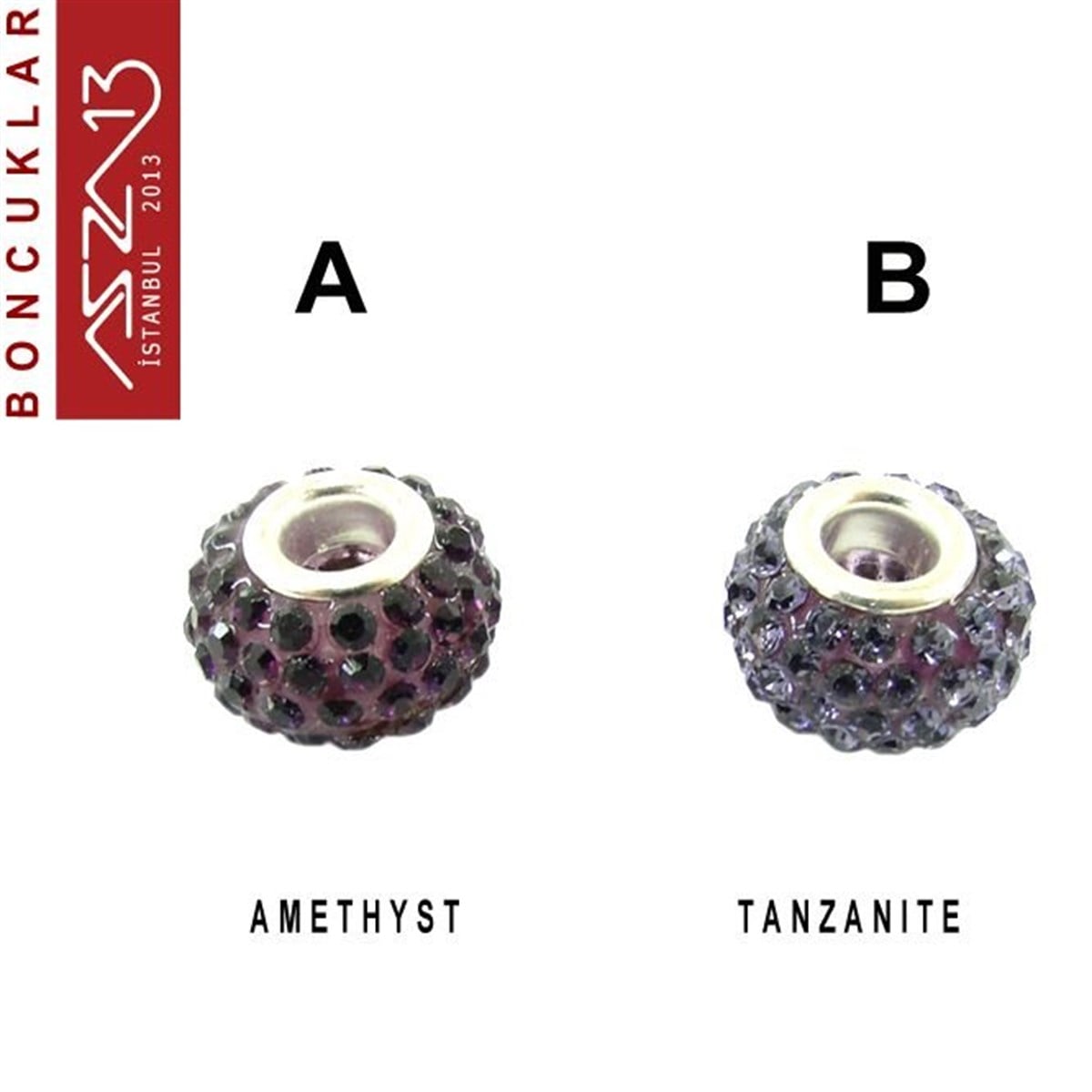 Pave Boncuk, İri Delik BoncukBONCUK ve TAŞMarkasızAmethyst ve Tanzanite (Mor ve Eflatun) 10x14 mm Kristal Taşlı Pave İri Delik Boncuk / Paket İçeriği 1 Adet