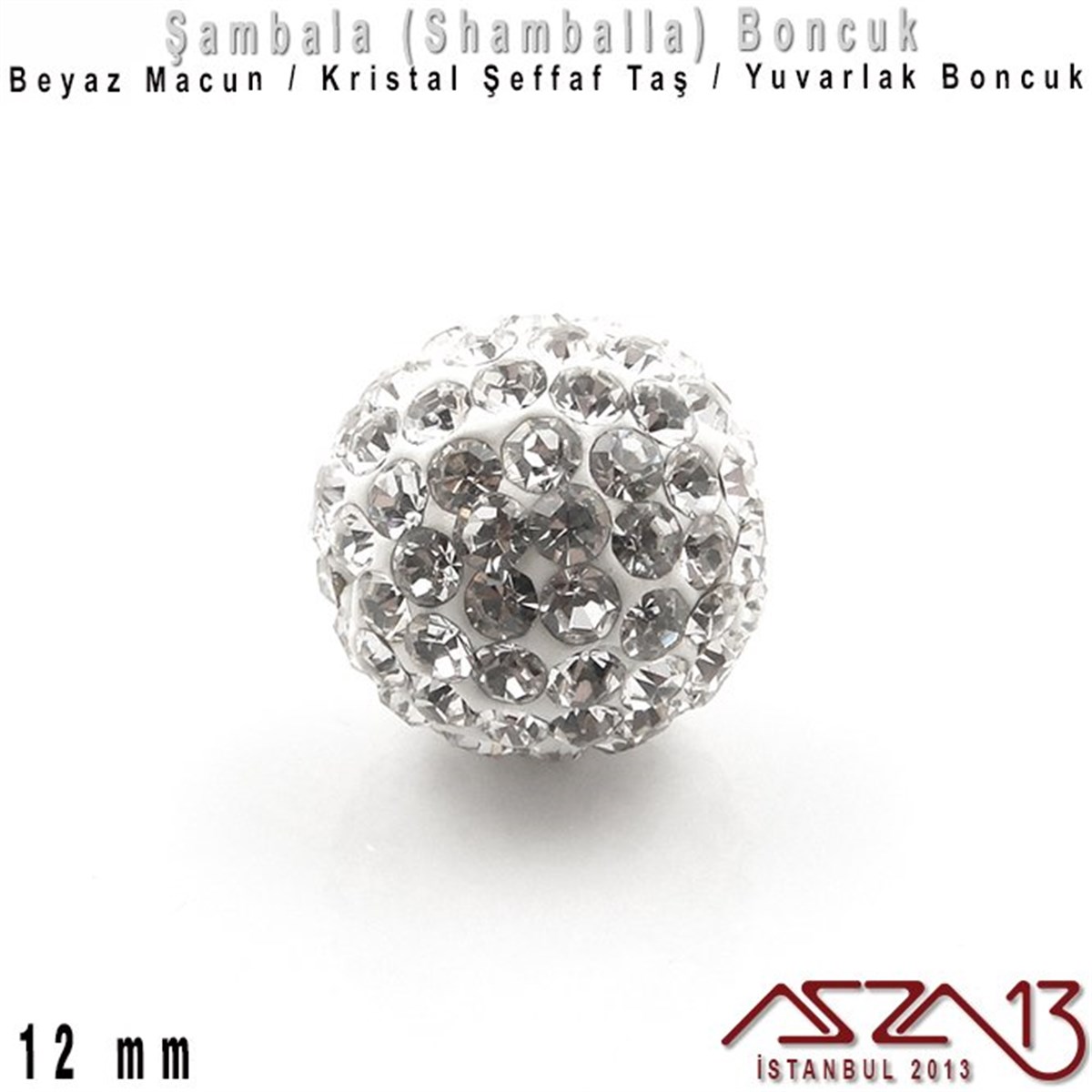 Pave, Şambala BoncuklarBONCUK ve TAŞMarkasızŞeffaf Kristal Taşlı - 12 mm - Shamballa Top Boncuk / 2 Adet