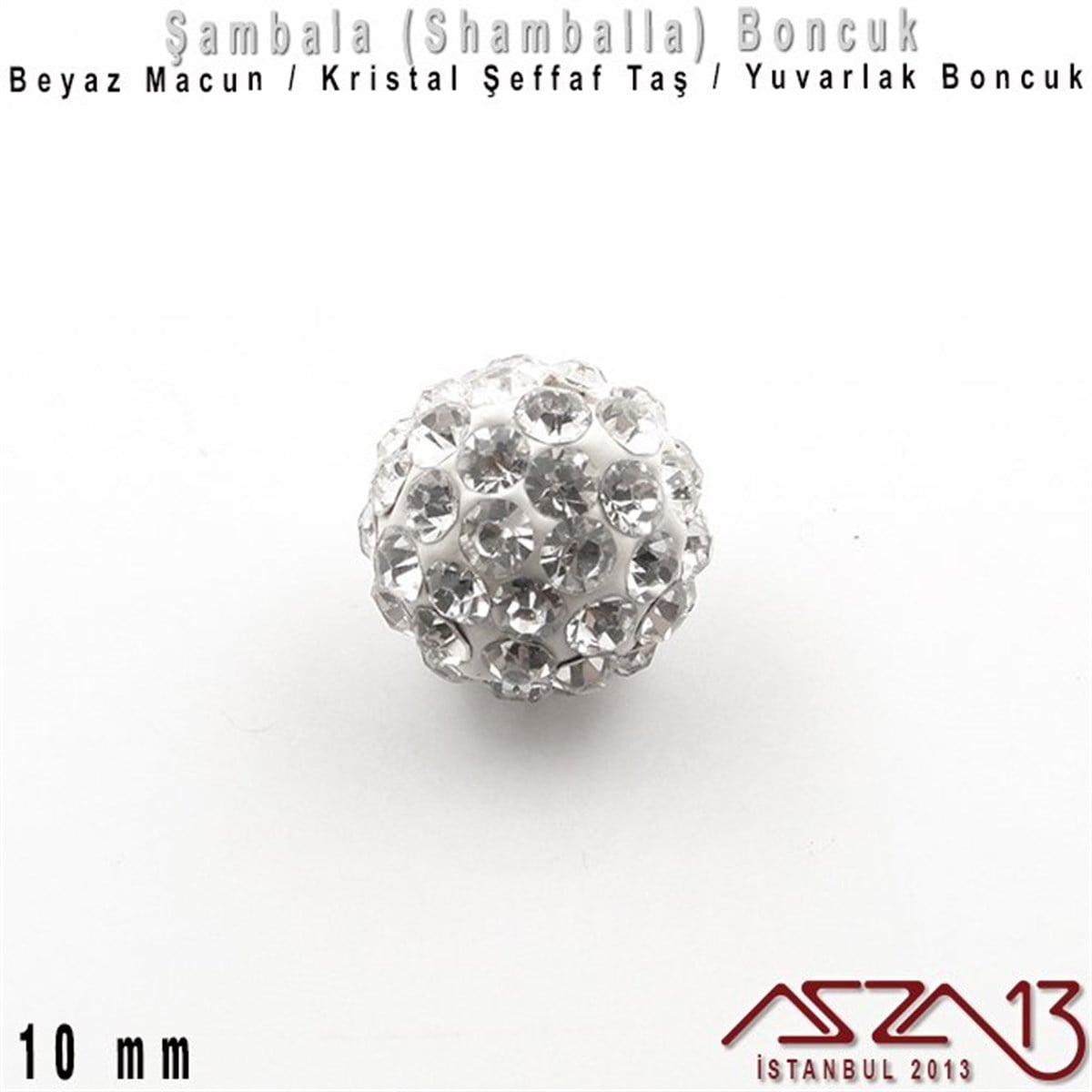 Pave, Şambala BoncuklarBONCUK ve TAŞMarkasızŞeffaf Kristal Taşlı - 10 mm - Shamballa Top Boncuk / 2 Adet