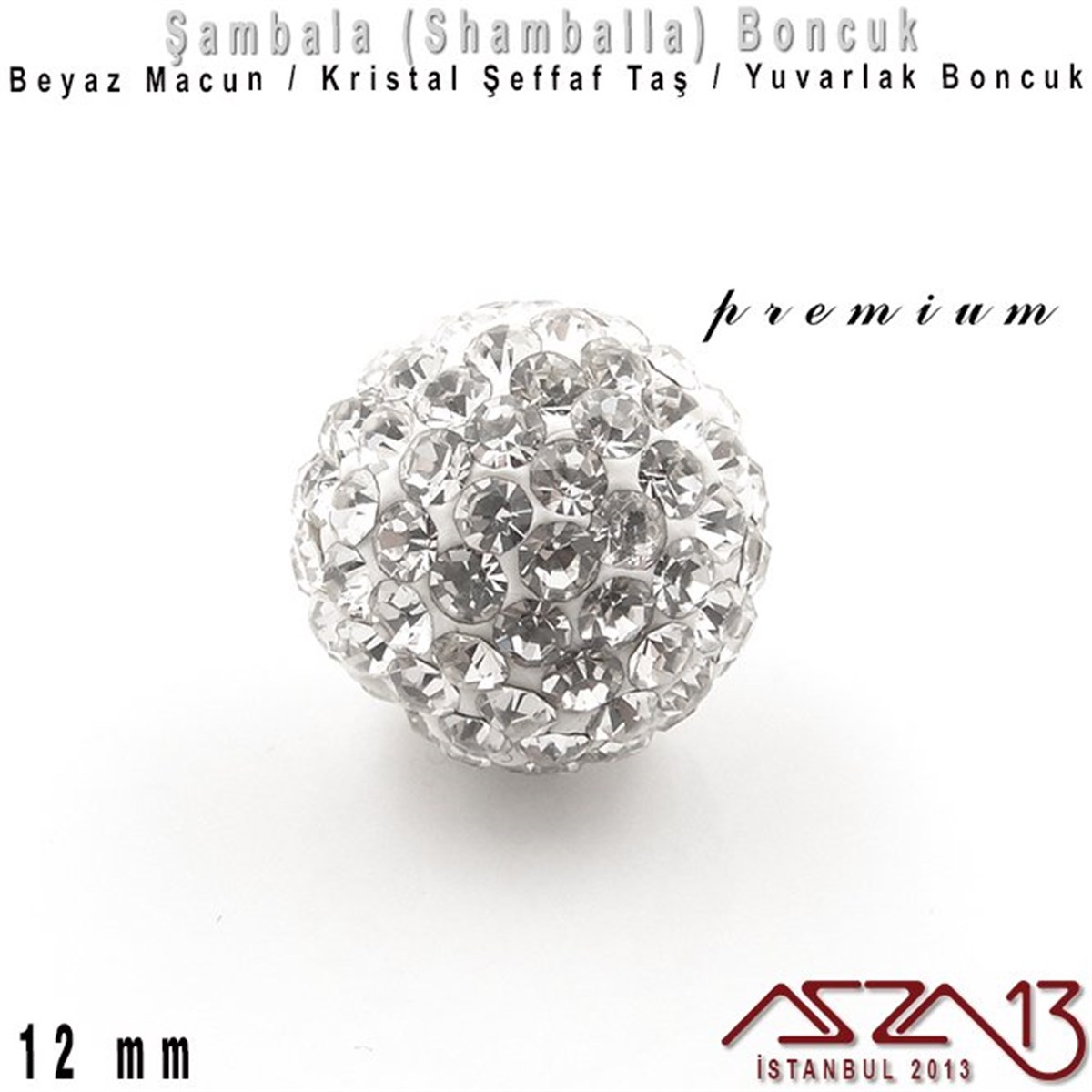 Pave, Şambala BoncuklarBONCUK ve TAŞMarkasızŞeffaf Kristal Taşlı - 12 mm - Shamballa Top Boncuk / 1 Adet