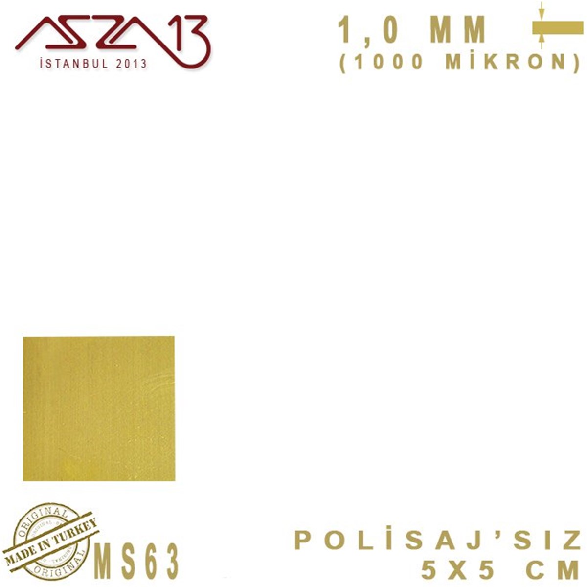 Pirinç Plaka Levha TabakaMETALMarkasız1.0 mm Pirinç Levha [MS63] (50 mm x 50 mm)