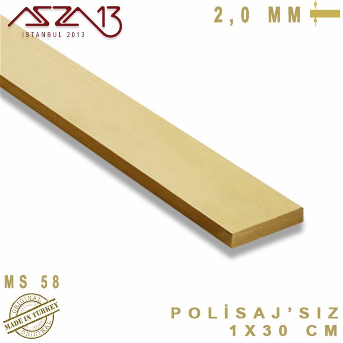 Pirinç ProfilMETALazza132.0 mm (2000 Mikron) - 1x30 cm - Pirinç Lama / 1 Adet