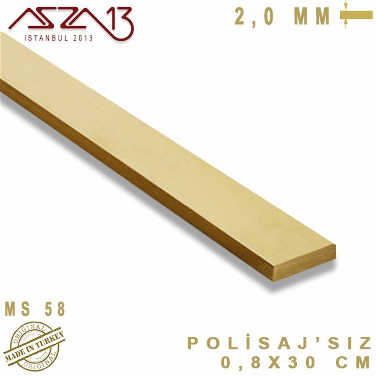 Pirinç ProfilMETALazza132.0 mm (2000 Mikron) - 0,8x30 cm - Pirinç Lama / 1 Adet