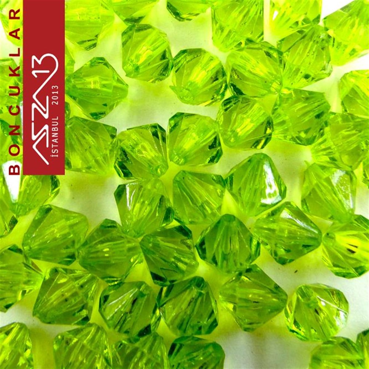 Plastik BoncukBONCUK ve TAŞMarkasızBikon (Piramit), 8 mm, Açık Yeşil Boncuk / Paket İçeriği 110 Adet