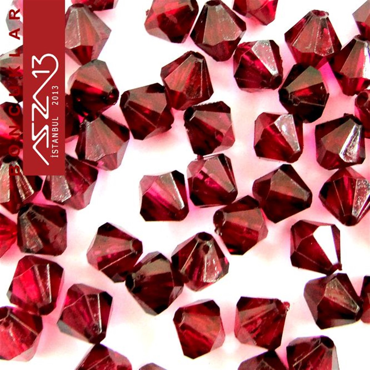 Plastik BoncukBONCUK ve TAŞMarkasızBikon (Piramit), 8 mm, Bordo Boncuk / Paket İçeriği 110 Adet
