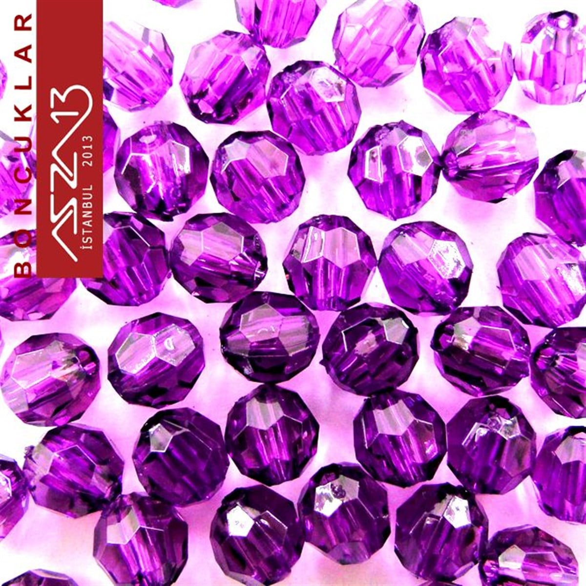 Plastik BoncukBONCUK ve TAŞMarkasızFasetli, 8 mm, Yuvarlak, Mor Boncuk / Paket İçeriği 65 Adet