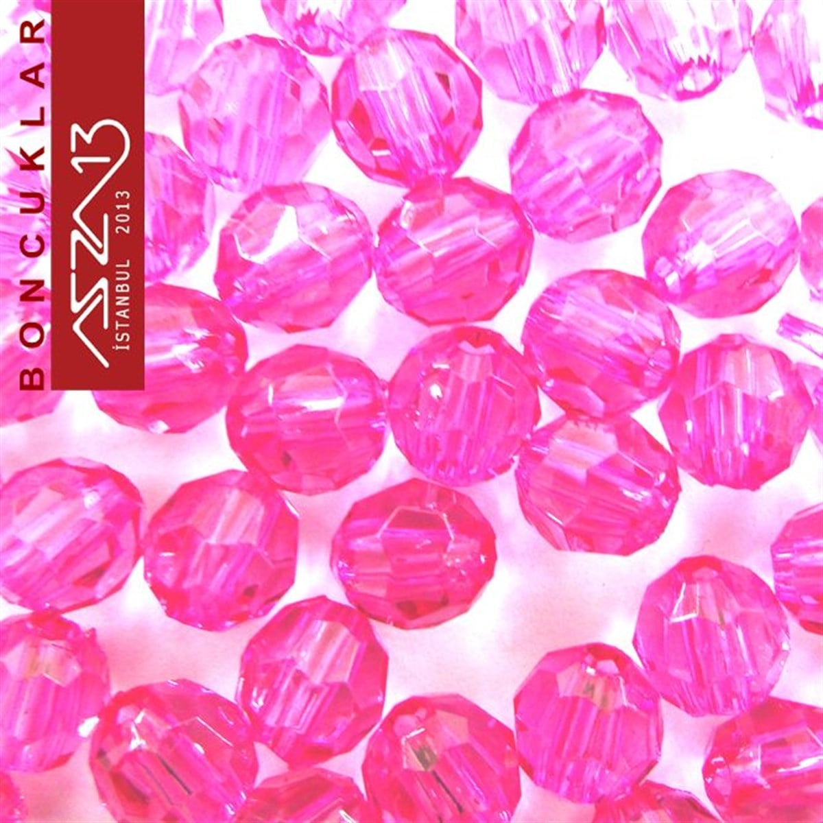 Plastik BoncukBONCUK ve TAŞMarkasızFasetli, 8 mm, Yuvarlak, Koyu Pembe Boncuk / Paket İçeriği 65 Adet