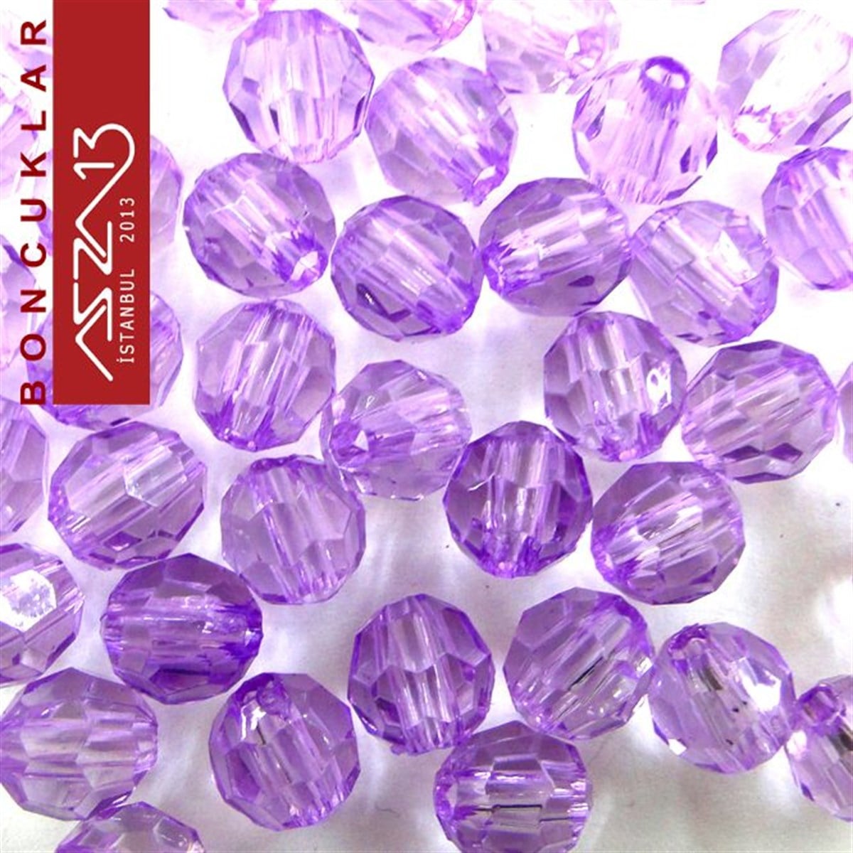Plastik BoncukBONCUK ve TAŞMarkasızFasetli, 8 mm, Yuvarlak, Lila Boncuk / Paket İçeriği 65 Adet
