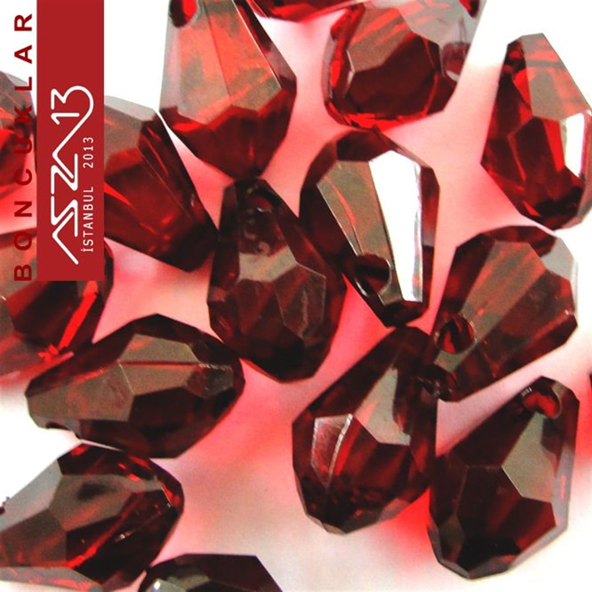 Plastik BoncukBONCUK ve TAŞMarkasızFasetli, 15 mm, Damla, Bordo Boncuk / Paket İçeriği 10 Adet