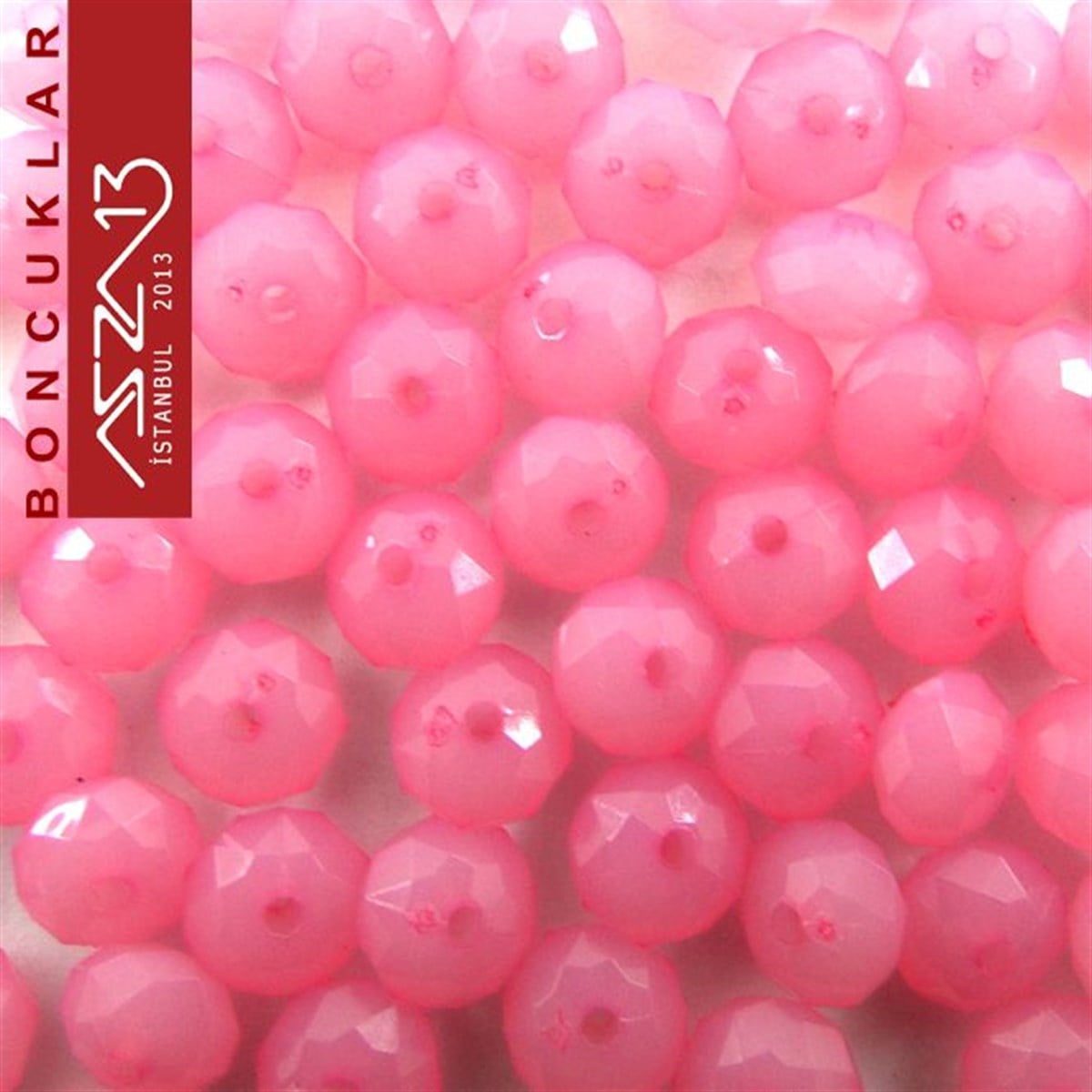 Plastik BoncukBONCUK ve TAŞMarkasızFasetli, 8 mm, Rondela, Pembe Buzlu Boncuk / Paket İçeriği 100 Adet