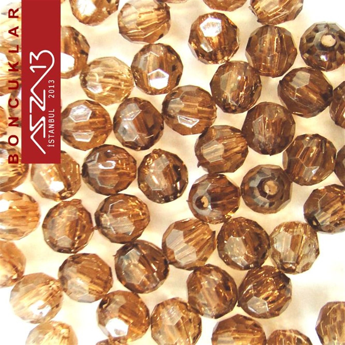Plastik BoncukBONCUK ve TAŞMarkasızFasetli 6 mm Yuvarlak, Açık Kahve Boncuk / Paket İçeriği 85 Adet