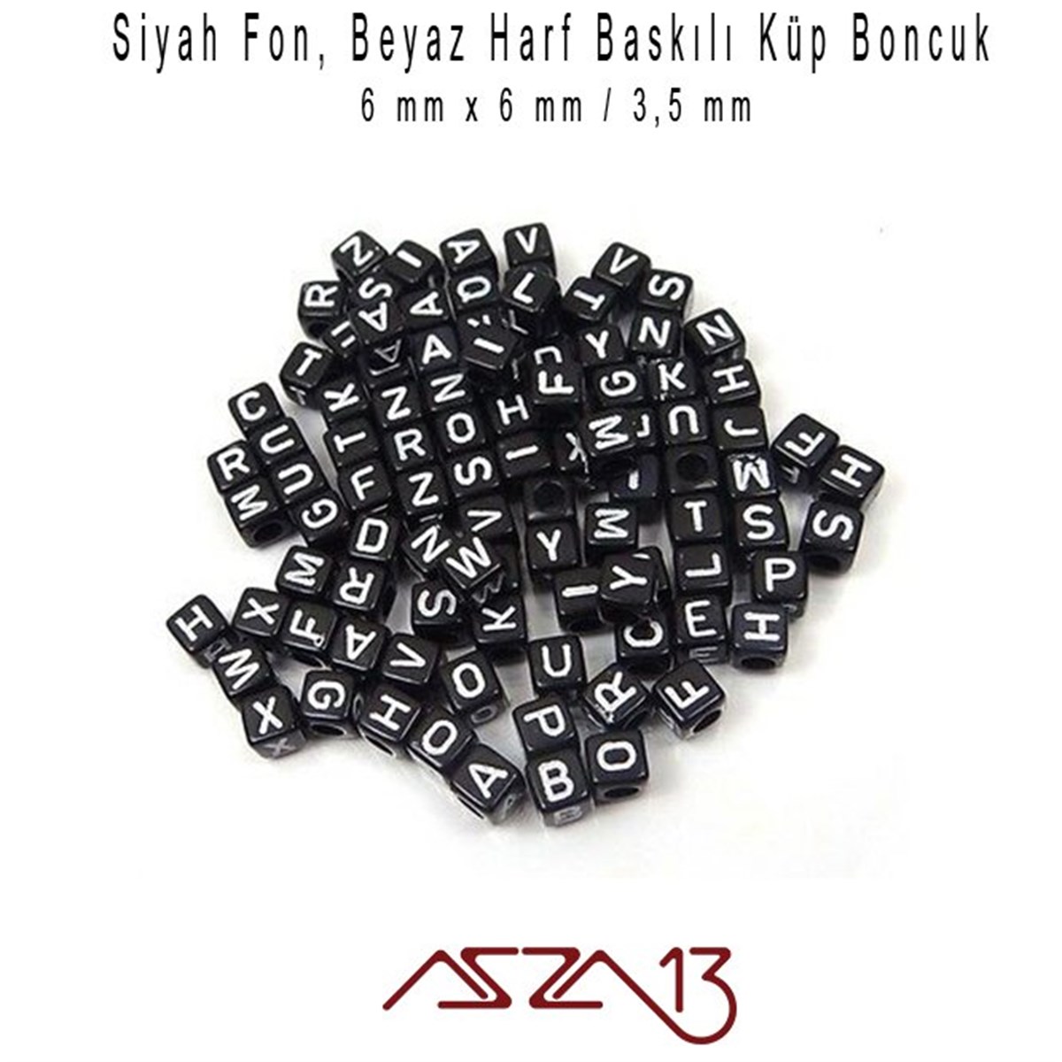 Plastik BoncukBONCUK ve TAŞMarkasızSiyah Zemin * Beyaz Harf - Küp (Zar) Boncuk - 6 mm / 300 Adet