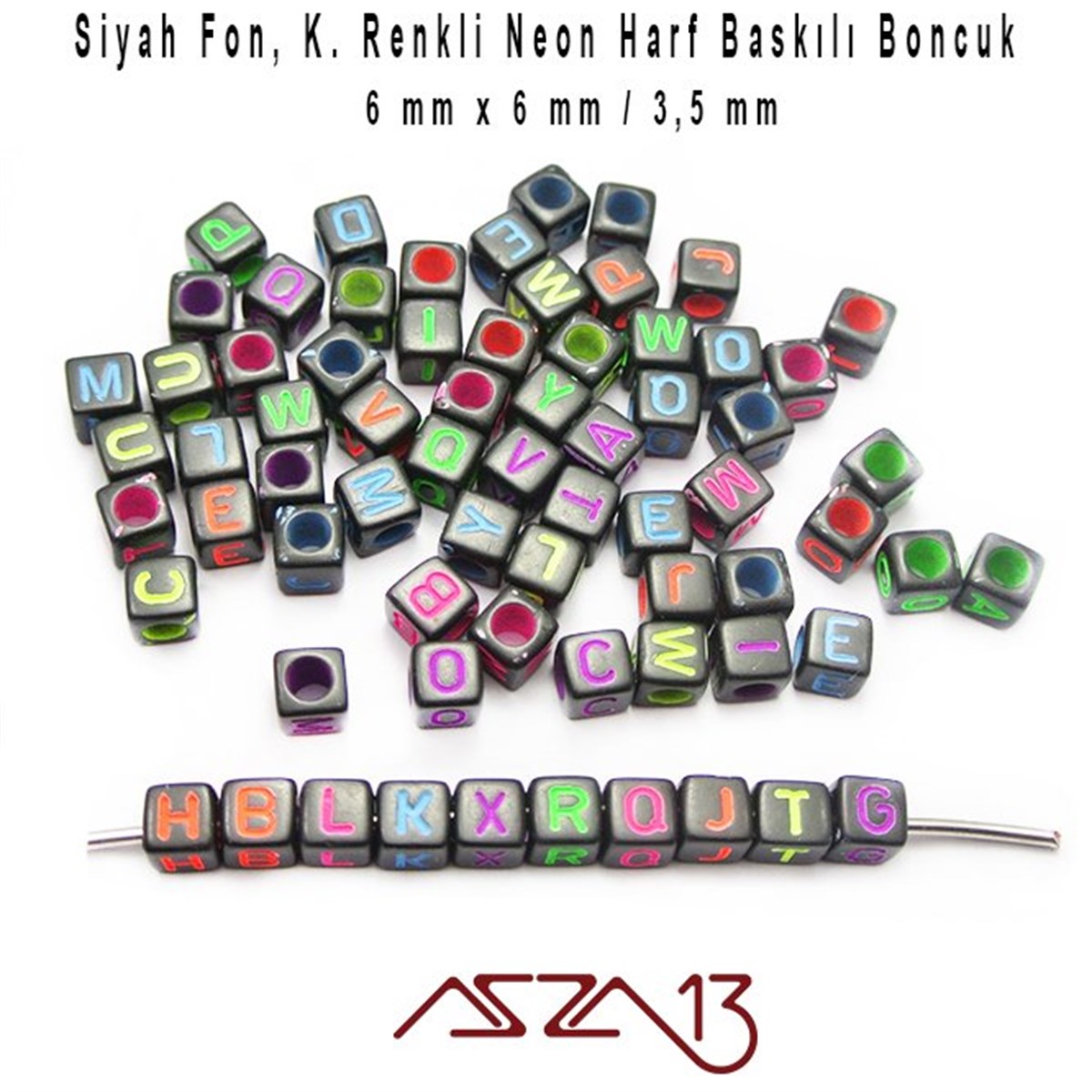 Plastik BoncukBONCUK ve TAŞMarkasızSiyah Zemin * Neon Harf - Küp (Zar) Boncuk - 6 mm / 300 Adet