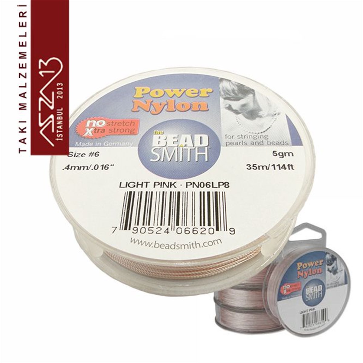 Power Naylon Fiber İplikTAKI MALZEMEBeadSmith0,4 mm Power Nylon Fiber İplik / Açık Pembe
